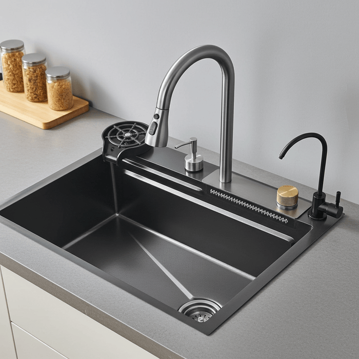 24" Flying Rain Waterfall Kitchen Sink Set with Integrated Faucet and Cup Washer - Monsta Online