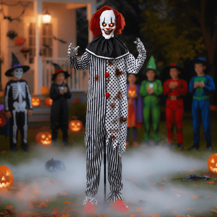 6ft Sound - Activated Animated Creepy Standing Clown Prop - Creepy Sounds, Glowing LED Eyes - Monsta Online