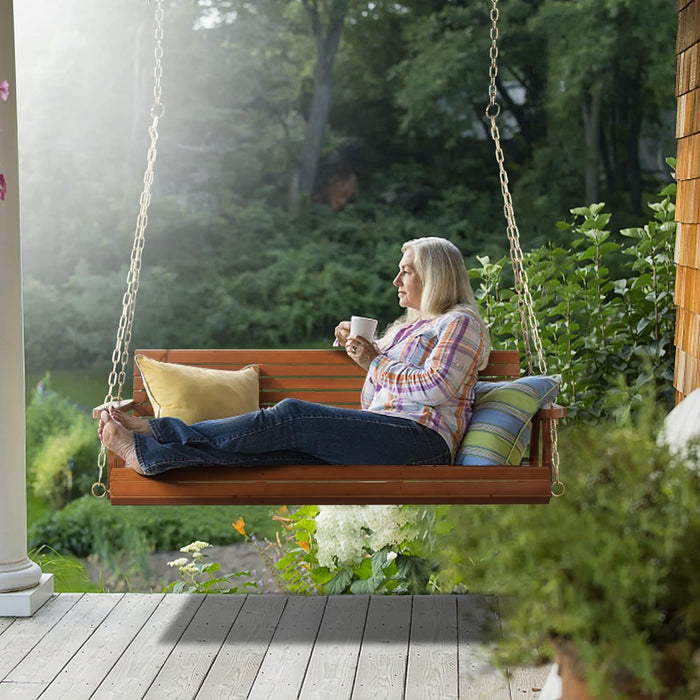 Classic 5FT Wooden Porch Swing with Heavy - Duty Chains for Ultimate Relaxation - Monsta Online