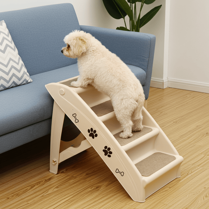 Non - Slip 4 - Steps Foldable Dog Stairs with Sturdy Support Frame for High Beds - Monsta Online