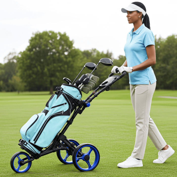 Premium Folding Golf Push Cart with Adjustable Ergonomic Handle and Storage Bag - Monsta Online