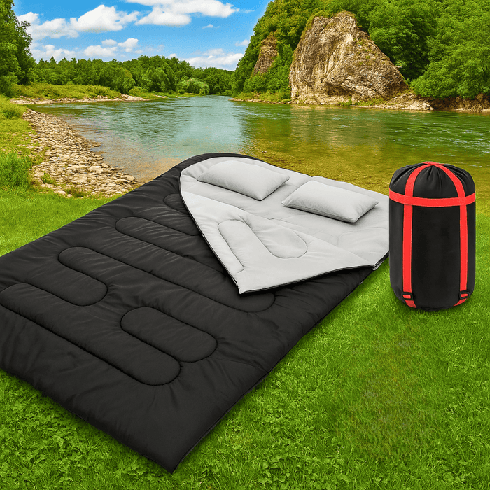 Premium 2 - in - 1 Queen Size Camping Sleeping Bag With 2 Pillows - Monsta Online