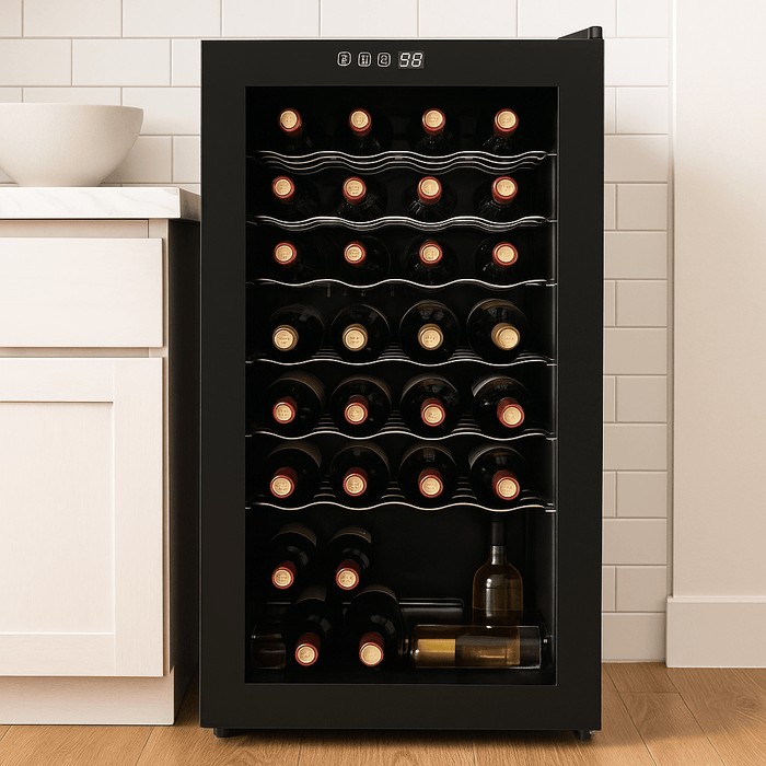 Premium 28 Bottle Wine Cooler Fridge with Silent Compressor Technology - Monsta Online