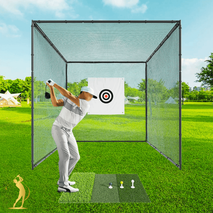Professional 10x10x10FT Golf Hitting Net cage With Training Aid and 3 Turf Mat - Monsta Online