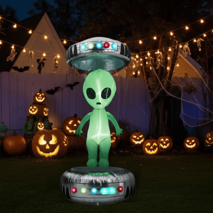 8.2FT Halloween Inflatable UFO with Alien and RGB LED Lights - Monsta Online