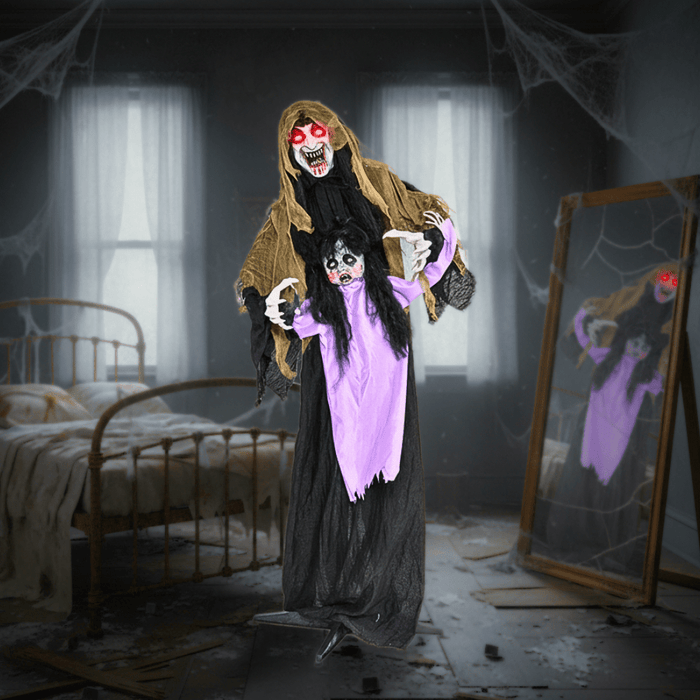 5.2ft Sound - Activated Animatronic Halloween Vampire - Red Light - Up Eyes and Sounds - Monsta Online