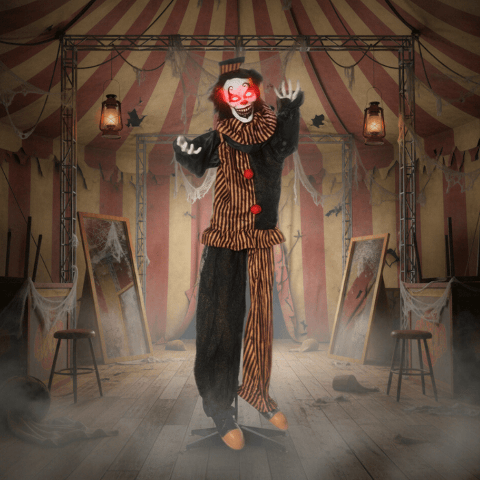 6.7ft Sound - Activated Animatronic Halloween Clown - Moving Head, Arms and Red Glowing Eyes - Monsta Online