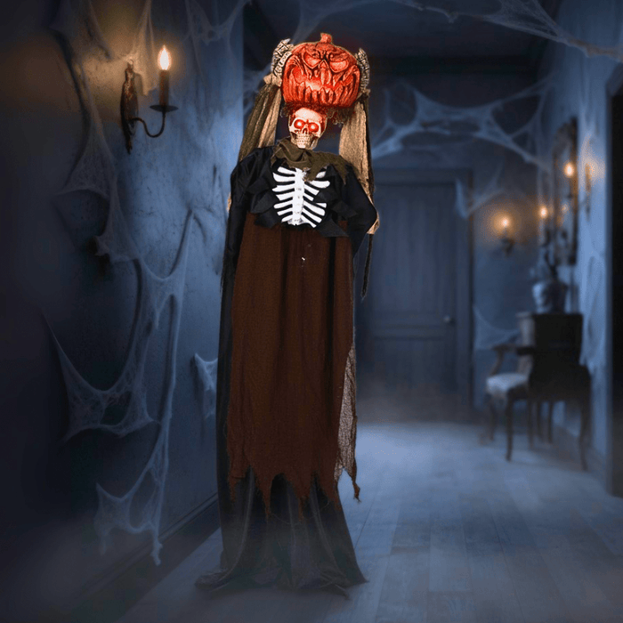 5.6ft Sound - Activated Pumpkin Head Ghost Animated – Glowing Eyes and Creepy Sounds - Monsta Online