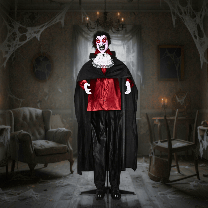 5.7ft Sound - Activated Animatronic Halloween Vampire Prop - Light - Up Eyes and Swaying Body - Monsta Online