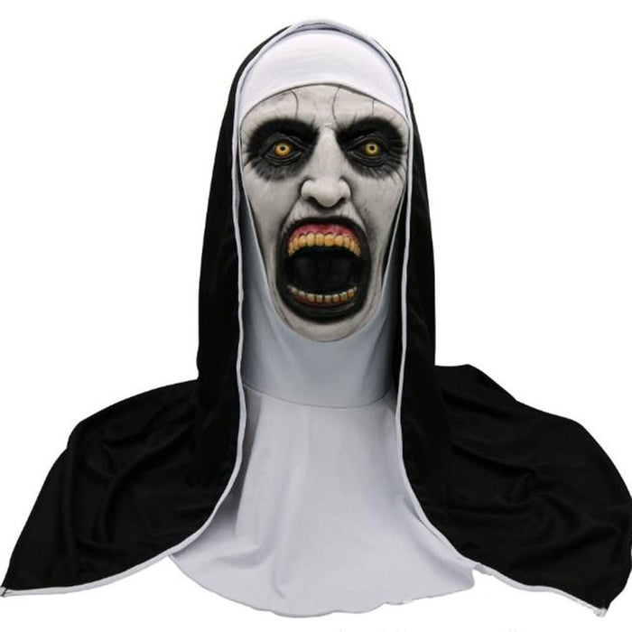 Halloween Nun Purge Mask – Black & White Horror Ghost Face Latex Costume - Monsta Online