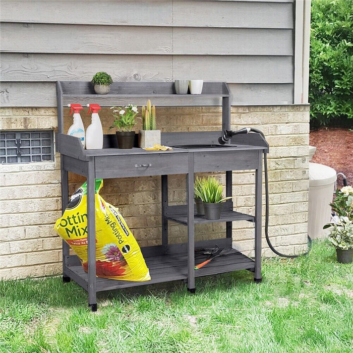 Solid Wood Outdoor Garden Potting Bench Table with Ample Storage and Removable Sink - Monsta Online
