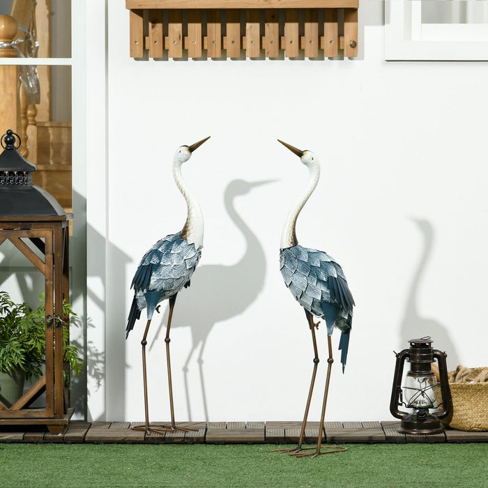 Artistic 2PCs Blue Crane Garden Statues Weather - Resistant Metal Bird Sculptures - Monsta Online