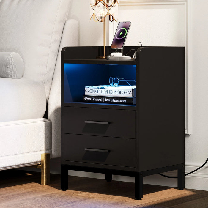 Modern LED Nightstand with Built - in Charging Station and Spacious Storage - Monsta Online