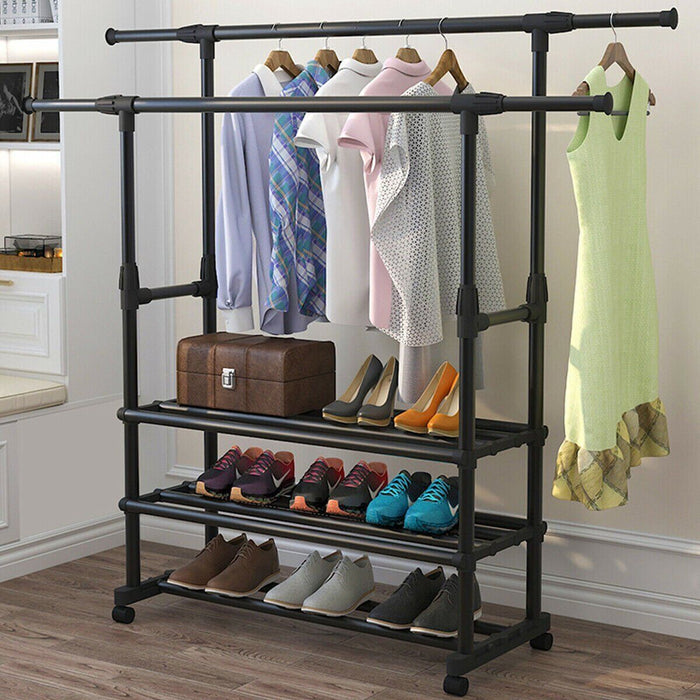 Heavy - Duty Rolling Garment Rack – Double Rail Clothes Organizer - Monsta Online