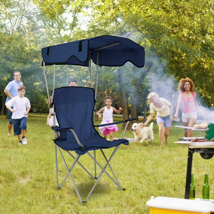 Heavy - Duty Foldable Camping Chair With Canopy Shade and Cup Holder - Monsta Online
