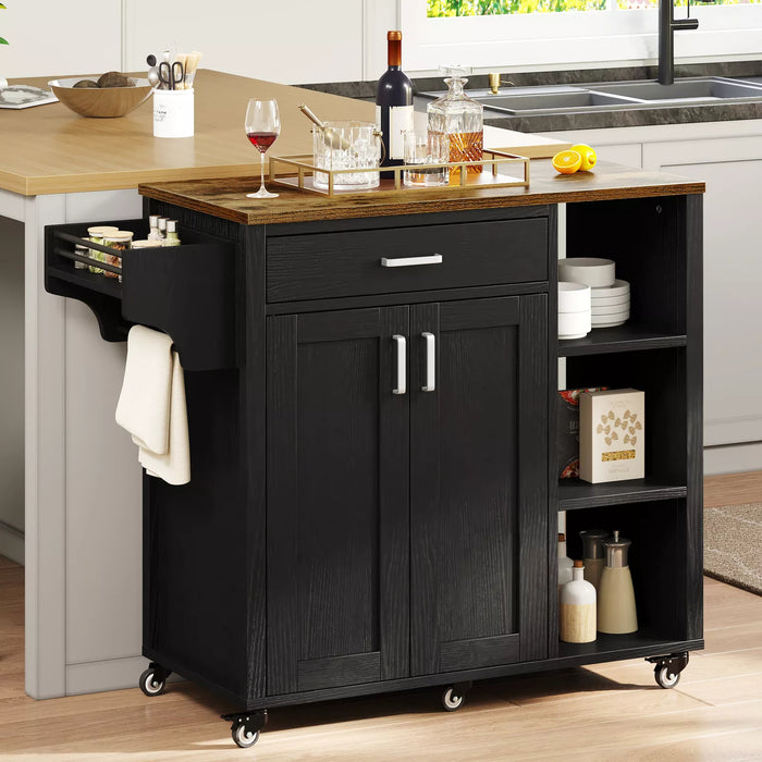 Modern 37" Rolling Kitchen Island Cart Cabinet With Drawer and Shelves - Monsta Online
