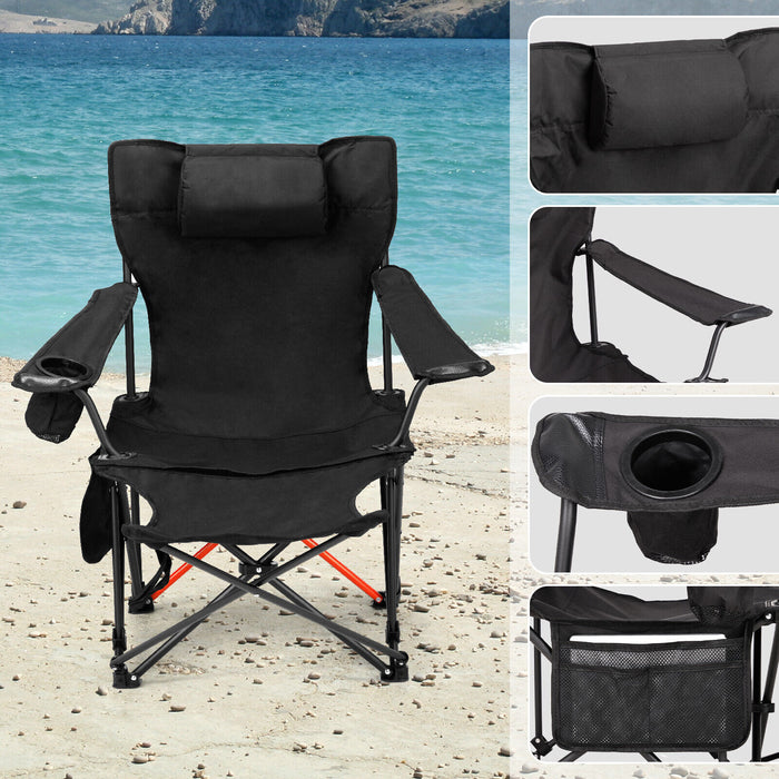 Deluxe Set of 2: Folding Camping Chairs with Footrest and Extra Storage - Monsta Online