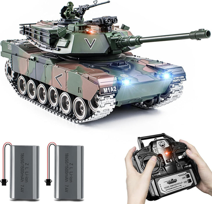 1:18 RC M1A2 Abrams Metal Battle Tank – Shoots BBs & Water with Smoke, Sound, Lights and Dual Batteries - Monsta Online