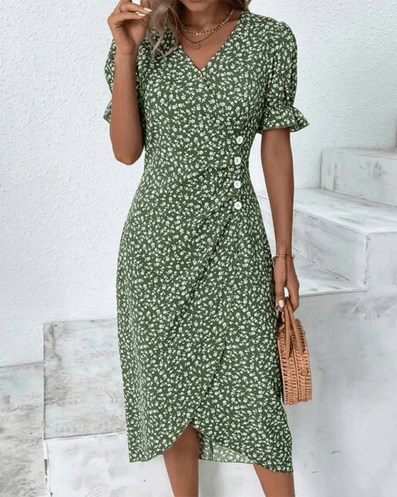 Vesper Wrap Midi Dress – Women's Faux - Wrap Flutter Sleeve Midi Dress - Monsta Online
