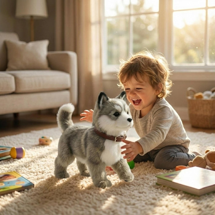 Interactive Walking Husky Puppy Toy – Realistic Barking, Tail Wagging & Lifelike Movement - Monsta Online