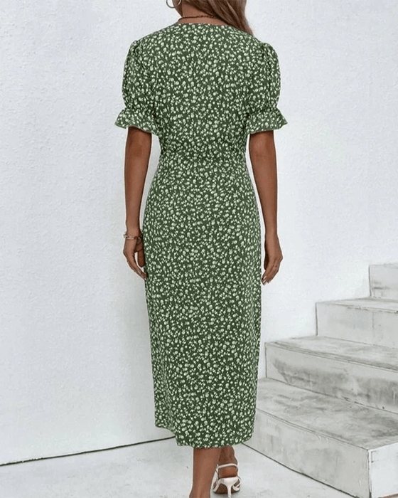 Vesper Wrap Midi Dress – Women's Faux - Wrap Flutter Sleeve Midi Dress - Monsta Online