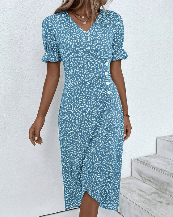 Vesper Wrap Midi Dress – Women's Faux - Wrap Flutter Sleeve Midi Dress - Monsta Online