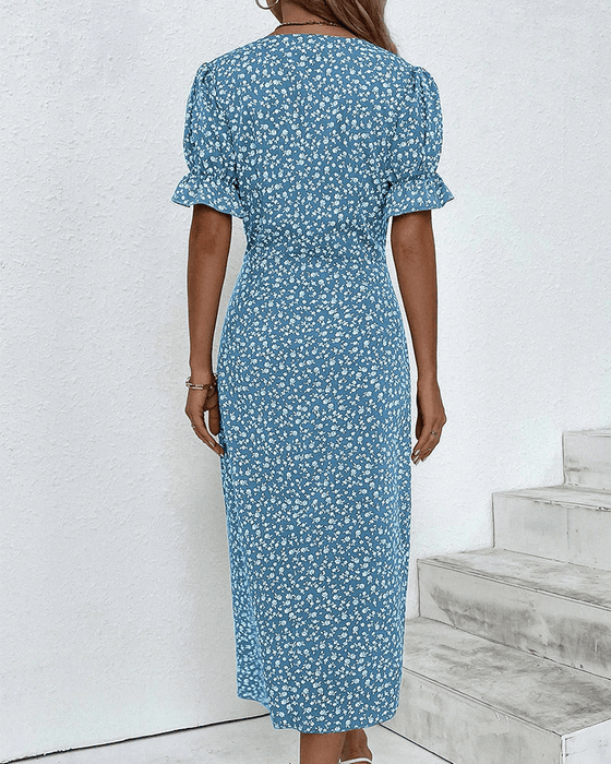 Vesper Wrap Midi Dress – Women's Faux - Wrap Flutter Sleeve Midi Dress - Monsta Online