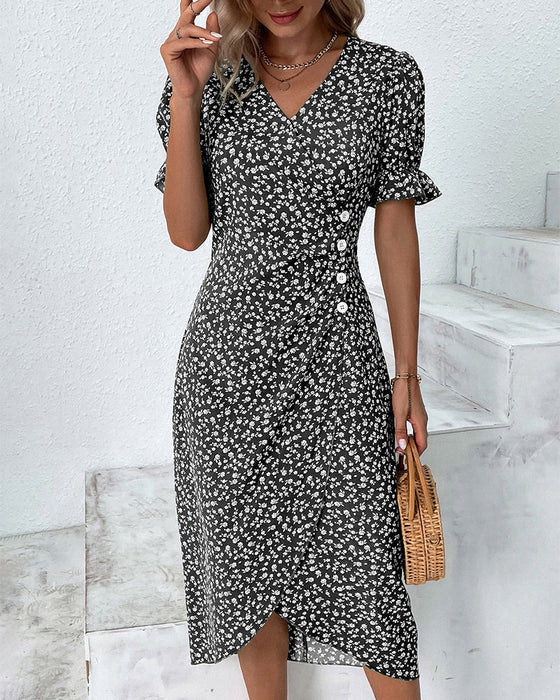 Vesper Wrap Midi Dress – Women's Faux - Wrap Flutter Sleeve Midi Dress - Monsta Online