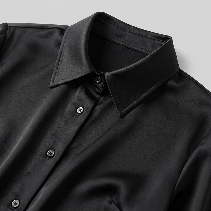 Women's Elegant Silk Blouse – Classic Collar, Timeless Style for Office & Occasions - Monsta Online