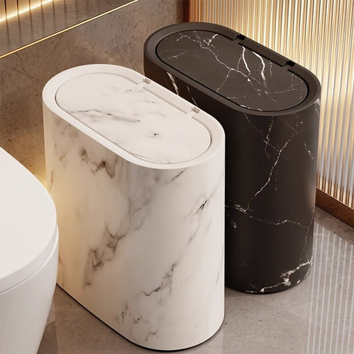 Marble Pattern Trash Can with Lid – Elegant Odor - Resistant Bin for Bathroom & Kitchen - Monsta Online