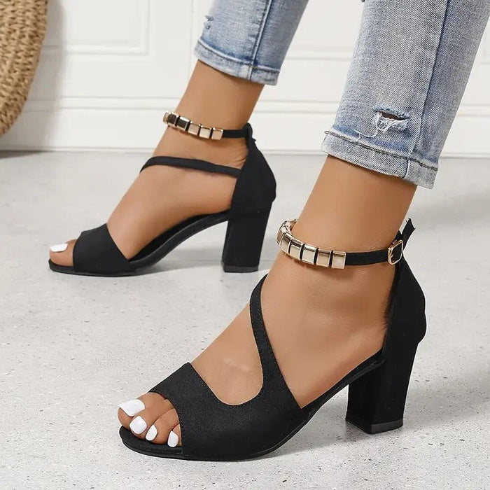 Women's Chic Ankle Strap Block Heel Sandals – Cushioned Footbed, Adjustable Strap for All - Day Comfort - Monsta Online