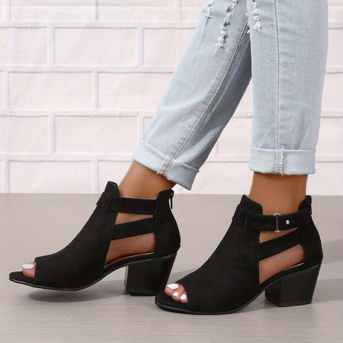 Women's Peep - Toe Block Heel Booties – Chic Modern Summer Style - Monsta Online