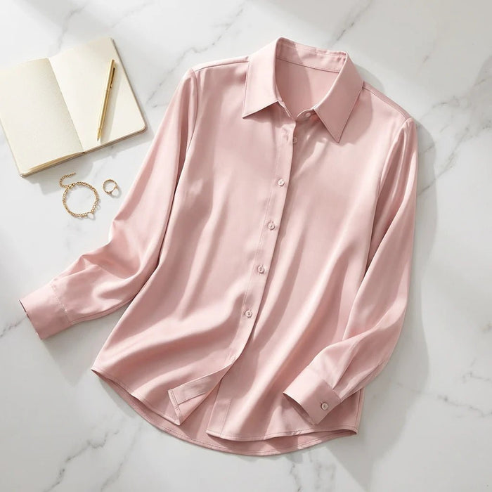 Women's Elegant Silk Blouse – Classic Collar, Timeless Style for Office & Occasions - Monsta Online