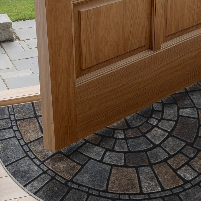 Half - Circle Mosaic Door Mat – Non - Slip Indoor & Outdoor Entryway Mat with Cobblestone Design - Monsta Online