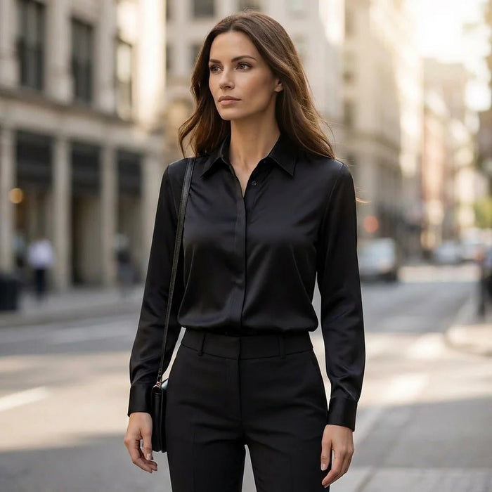 Women's Elegant Silk Blouse – Classic Collar, Timeless Style for Office & Occasions - Monsta Online