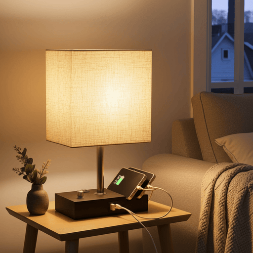 Fully Dimmable Bedside Table Lamp with Power Outlets USB Ports and Wooden Base - Monsta Online