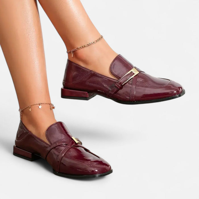 Women's Burgundy Single Strap Loafers – Elegant Cushioned Slip - On Shoes for Work & Everyday Wear - Monsta Online
