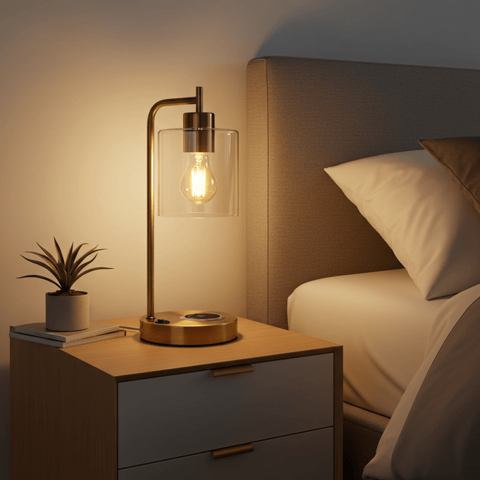 Vintage 16" Brass Table Lamp with Built In Wireless Charger - Monsta Online
