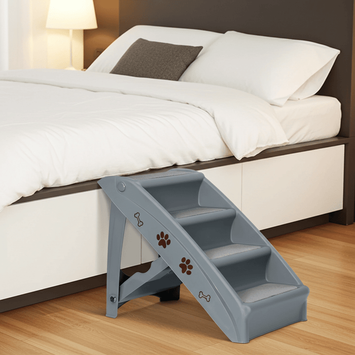 Non - Slip 4 - Steps Foldable Dog Stairs with Sturdy Support Frame for High Beds - Monsta Online