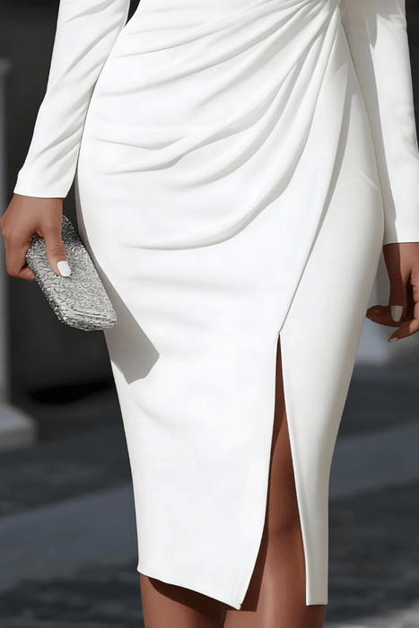 Delphina One Shoulder Midi Dress – Women's Asymmetric High Neck Draped Dress - Monsta Online