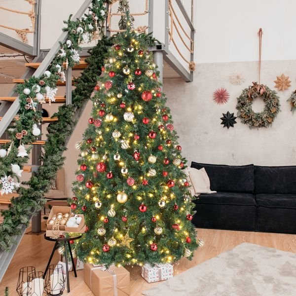 10FT Pre - Lit Artificial Christmas Tree — 5090 Tips, 1200 LED Lights, 10 Modes, Remote Control, Metal Stand - Monsta Online
