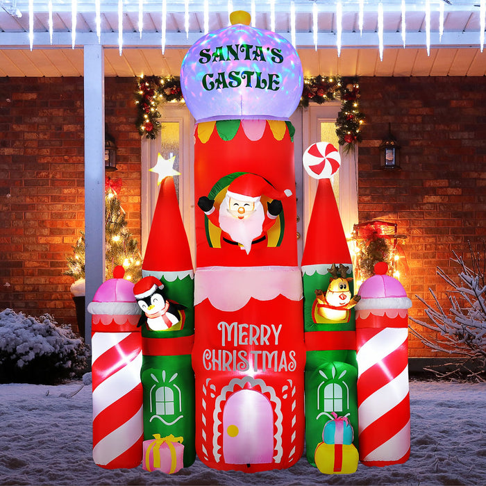 10FT Prelit Inflatable Candy Castle with Santa, Penguin & Reindeer with Flashing LED Lights - Outdoor Christmas Decoration - Monsta Online