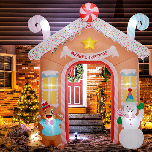 10FT Prelit Inflatable Gingerbread House Archway with Snowman and LED Lights - Outdoor Christmas Decoration - Monsta Online