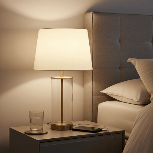 Premium 23" Brass Table Lamp with Glass Accent Base and Soft Fabric Shade - Monsta Online