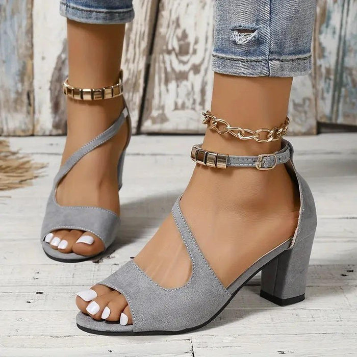 Women's Chic Ankle Strap Block Heel Sandals – Cushioned Footbed, Adjustable Strap for All - Day Comfort - Monsta Online