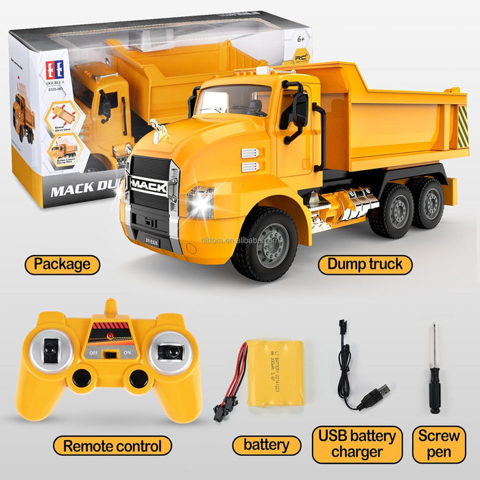 Premium 1:26 Scale Mack RC Dump Truck Toy for Kids - Remote Control Construction with Lights - Monsta Online
