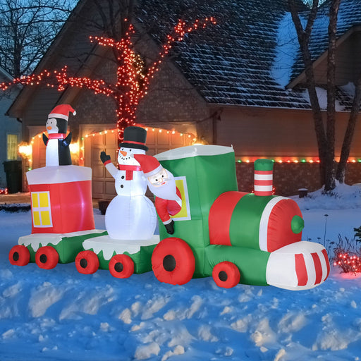 11FT Prelit Inflatable Christmas Train with Santa, Snowman & Penguin with LED Lights - Outdoor Decoration - Monsta Online