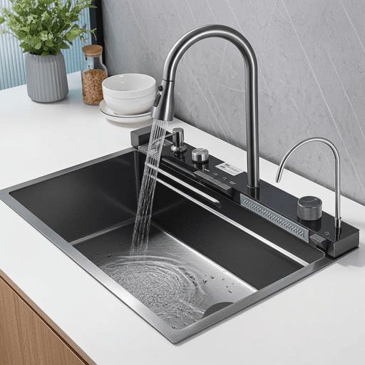 Modern 29.5" Stainless Steel Drop - In Waterfall Kitchen Sink with Pull Down Faucet - Monsta Online