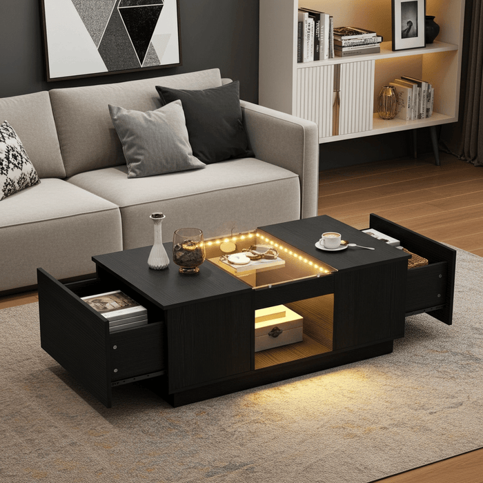40" Modern LED Coffee Table with Hidden Storage Drawers and Charging Station - Monsta Online