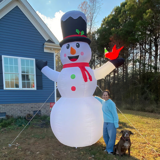 12FT Prelit Inflatable Snowman with Cardinal Bird and Rotating LED Lights - Outdoor Christmas Decoration - Monsta Online